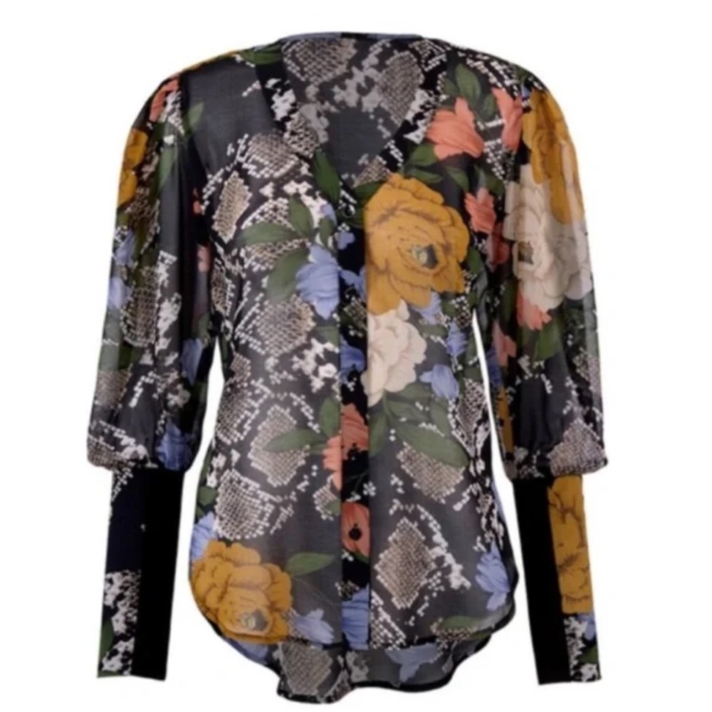 CAbi Floral Print Snake Charmer Blouse